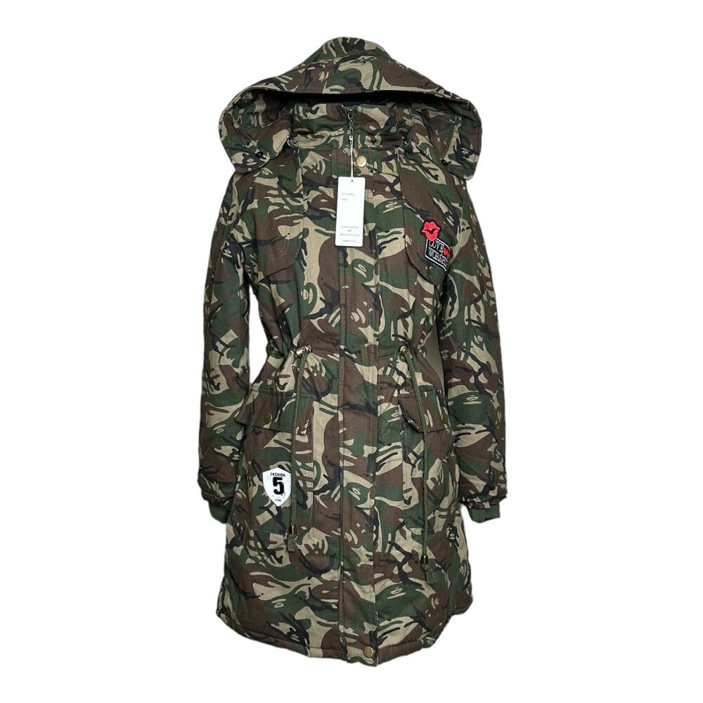 NF camo shearling lined jacket coat size Medium